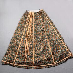 Vintage‎ Chessa Davis Floral Maxi Skirt Orange Green Tassel Trim Small Cottage